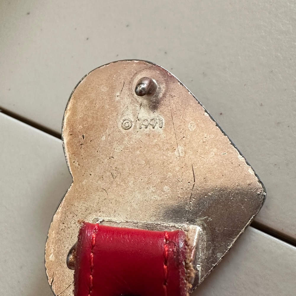 Vintage Justin Red Leather Hearts Western Belt Top Sz 26 Grain Cowhide 1991 USA - Picture 14 of 16